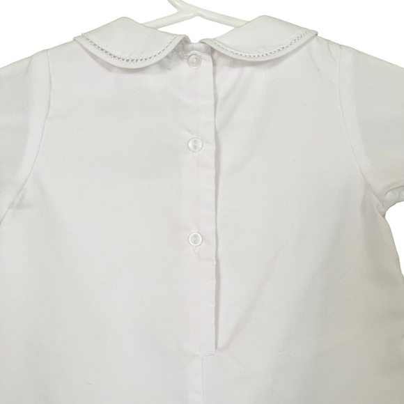 Petit Ami baby baptism christening white short sleeve romper w/ Peter Pan collar - Picture 5 of 7